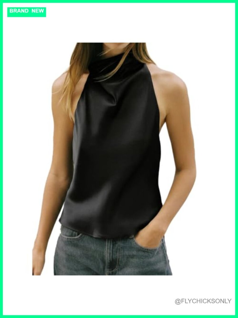Women Halter Top Cowl Neck Backless Satin Silk Tank Elegant Clubwear
